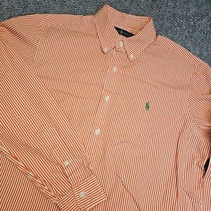 Polo Ralph Lauren Button Down Shirt Orange White Stripe Classic Fit Pony Mens L
